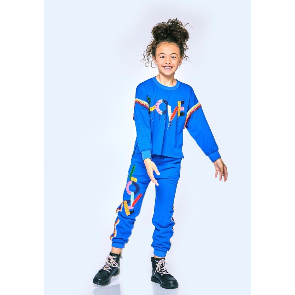 Hannah Banana Girls Size 6 Love Crochet Trim Royal Blue Sweatshirt Pant Set